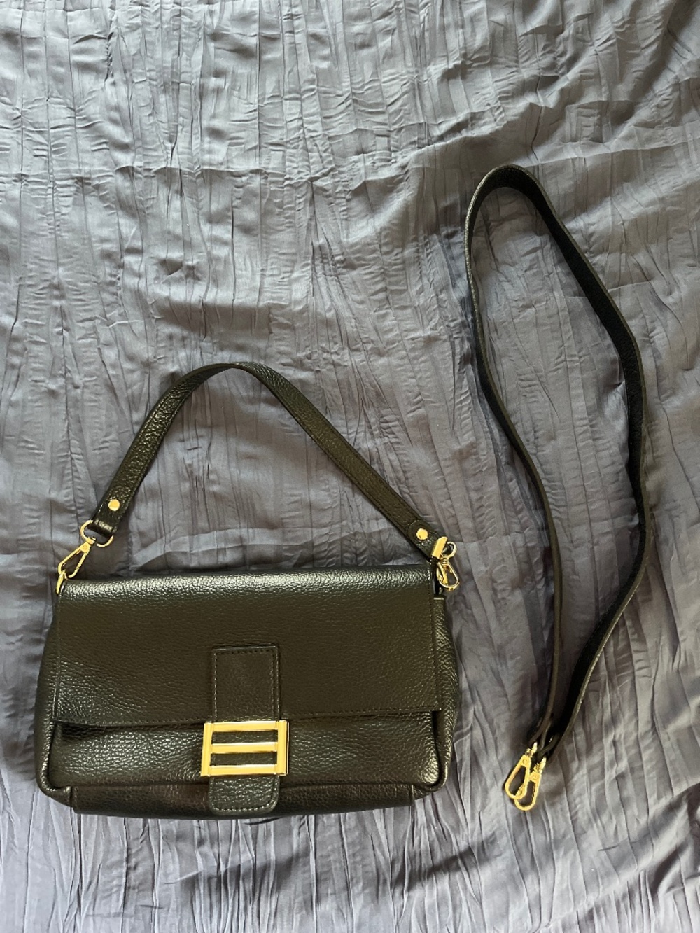 Black Shoulder Bag with Gold Hardware